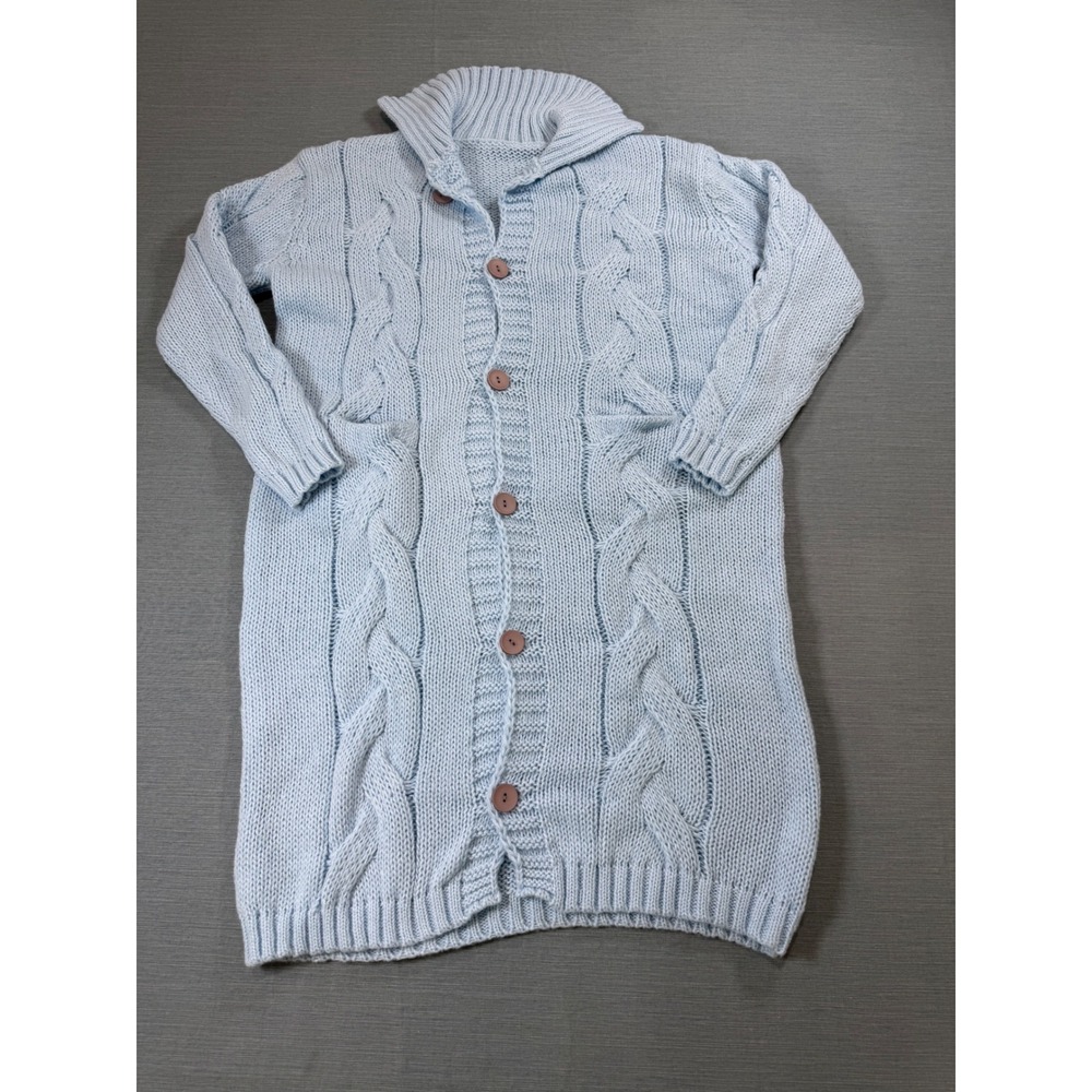 Light‎ Blue Cable Knit Longline Cardigan Shawl Collar Button Front Sweater 2XL